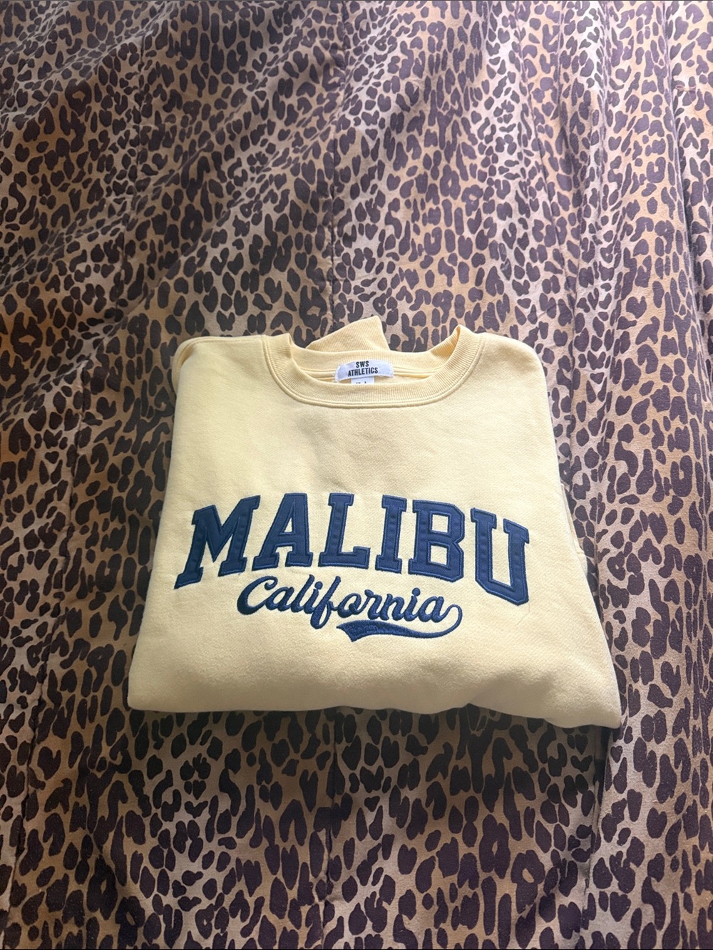 Forever 21 Pale Yellow Sweatshirt with Navy Malibu Script